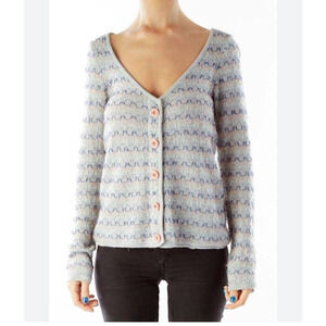 Anthropologie Sweater Small Women's Gray Spirited Stitches Knit Cardigan Button